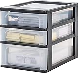Iris Ohyama, Schreibtisch-Organizer mit 2 flache und 1 tiefe Schublade, Schwarz, Easy-Pull-System, A4, A5 & A6 Format, Schreibtisch Organizer für Büro, Schule, Schreibwaren, BPA-frei, Drawer, OCH-2021