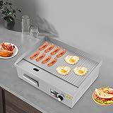 3000W Kommerzieller Elektrogrill, 36x30cm/30x18cm, Links flach, Rechts vertieft, halbflacher Arbeitsplattengrill Edelstahl Restaurantgrill aus Fleisch Steak Pfannkuchen, Präzise Temperaturregelung