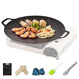 Koreanische BBQ-Grillpfanne, antihaftbeschichtet, Gusseisen-Grillpfanne mit Griffen, Multifunktions-Bratpfanne, Eisen, rund, hitzebeständig, Grillblech, für Schweinebauch, Pfannkuchen, Indoor Outdoor,