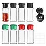 8 Stück Gewürzdosen mit Deckel, 100ml Transparente Gewürzgläser aus Kunststoff, Vorratsdosen mit Siebverschluss für Gewürz Salz Pfeffer Pulver, Kräutern und Pulvern (Schwarz, Rot, Grün)