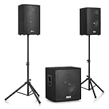 Vonyx VX1218BT - PA Anlage Komplettset, 2.1 Aktiv Lautsprecherboxen 1200 Watt, Subwoofer 18 Zoll, Bluetooth, Mobile DJ Anlage mit Verstärker, DSP, PA Lautsprecher Aktiv, DJ Set Komplett