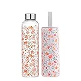 Autsel 500ml Glasflasche Trinkflasche Glas Sport Borosilikat Glass Bottle Wasser Flasche mit Neopren-Hülle mit Auslaufsichere Abdeckung