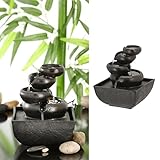 Zimmerbrunnen mit Beleuchtung │13,3x16cm LED warmweiß Steinoptik │Feng Shui Design │Springbrunnen mit Pumpe (1 x LED Brunnen Design8)