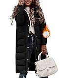 Vancavoo Wintermäntel Damen Lang Steppmantel Winter Daunenmantel Warm Jacke Mantel Daunenjacke Steppjacke mit Kapuze und Reißverschluss,Schwarz,XL