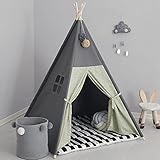 TreeBud Tipi Zelt für Kinder mit gepolsterter Matte Faltbare dunkle Töne Spielzelte für Mädchen und Jungen mit Tragetasche Leinwand Tipi Spielhaus für Kinder im Innen- und Außenbereich