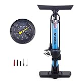 WEEROCK Fahrradpumpe, tragbare Fahrradreifenpumpe, 160 PSI mit Manometer, Luftpumpe, Griffpumpe, Fahrrad-Standpumpe mit Ballnadel und Ballons, Inflator für Fußball, Basketball, mehrfarbig, Blau