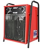 DEDRA Elektro-Lufterhitzer 15 kW, uadratisch, rot, nützlich in geschlossenen Räumen, Thermostat, einstellbare Temperaturregelung, drei Betriebsarten, Metallgehäuse