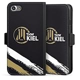 Klapphülle kompatibel mit Apple iPhone 7 Handyhülle aus Kunst Leder schwarz Flip Case THW Kiel Logo Handball