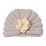 Baumütze für Babys, Mädchen, Strickmütze, Beaniess, Blume, geknotet, elastisch, Turban-Mütze, beige, Einheitsgröße