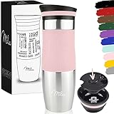 Milu Thermobecher 370ml 450ml Isolierbecher Kaffeebecher to go - 100% Auslaufsicher - Trinkbecher aus Edelstahl - Autobecher doppelwand Isolierung - Thermo Becher - Travel Mug - (Rosa, 450ml)