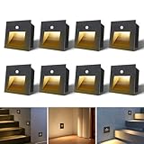 Arotelicht 8er 3W LED Treppenlicht mit Bewegungsmelder 3000K IP20 Wandeinbauleuchte Wandleuchte Wandeinbaustrahler Stufenlicht Lampe, LED Einbaustrahler innen, schwarz, Alu, 230V, Body Sensor