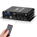 4.1-Kanal Verstärker, 1600W Mini hifi Verstärker, Bluetooth 5.0 für Heimlautsprecher 40W x 4 + Active Subwoofer von 110-240V bis 12V mit USB TF Steckplatz MP3 Player mit Fernbedienung