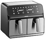 Heißluftfritteuse 2 Kammern 8 Liter Heissluftfritteuse Fritteuse Grillen Backen Dörren Dörrautomat Frittieren XXL Air Fryer Friteuse ohne Öl Heißluftofen Heißluftgrill 4 in 1 Mini Backofen