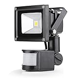 Greenmigo 10W Fluter + Bewegungsmelder Strahler Warmweiß Schwarz Aluminium Gehäuse IP65 Wasserdicht LED Lampe Wandleuchter Flulicht Flutbeleuchtung LED Gartenlampe Außenstahler