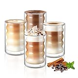 ecooe Einzigartige Spiralförmige Gläser - 350ml Doppelwandige Kaffeegläser Latte Macchiato Gläser 4er Set, Doppelwandig Kaffeeglas Teegläser für Cappuccino,Tee,EIS,Milch- Geschenk für Frauen Freund/in