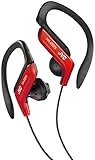 JVC HA-EB75-RN-U Sportkopfhörer mit verstellbarem Bügel, 5 Einstellungen, spritzwassergeschützt, leistungsstarker Klang mit Bass, Kabel 1,2 m, kompatibel mit Smartphone, Rot