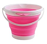 Faltbarer Eimer 10L | Wassereimer Faltbar für Angler | 24 cm x 31,5 cm Silikoneimer | Campingeimer Zusammenlegbar | Putzeimer kompakt | Haushaltseimer in der Farbe [PINK] - Falteimer für Autoreinigung