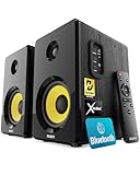 MAJORITY D40X Aktiv Regallautsprecher | 70W 2.0 Gelber Kevlar-Kegel Monitor Lautsprecher | Studio Monitor mit Bluetooth | Bookshelf HiFi Speakers mit Optische, USB AUX & Inklusive Fernbedienung