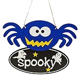 AUTOECHO Halloween-Kürbis-Holzschild, Happy Halloween Theme Boo Spooky Türschilder, Halloween-Party-Hängeornament für Tür, Fenster, Wand, Baum
