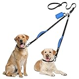 Hunde Doppelleine Hundeleine für 2 Hunde Freihändige Joggingleine mit Bauchgurt Reflektierend Einstellbar Stoßdämpfend Bungee mit Doppelgriffen mit Sicherheitsschnalle bis 90kg