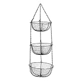 Asyduey 3-Stöckiger Hängekorb, Drahtkorb, Obst-Organizer, Küchenkorb, Robuster Draht-Organizer mit Draht-Metall-Deckenhaken – Schwarz