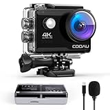 COOAU Action Cam HD 4K 64MP WiFi EIS Stabilisierung mit externem Mikrofon Unterwasserkamera 40M mit Fernbedienung wasserdichte Videokamera 170° Weitwinkel Zeitraffer/2 Akkus 1350mAh/Zubehör (Black)