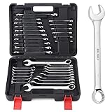 BULLTOOLS 32-teiliges Ringmaulschlüssel-Set, SAE und metrisches 1/4-Zoll-1 Zoll & 7-22 mm Ratschenschlüssel-Set aus Chrom-Vanadium-Stahl und offenes Ende, Standard-Schraubenschlüssel-Set mit Koffer
