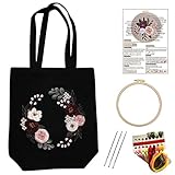 SacJkt Sticken Set Erwachsene, Canvas Tote Bag Stickerei Starter Set mit Werkzeug und Anleitung, Kreuzstich Kit für Anfänger Erwachsene und Stickereiliebhaber