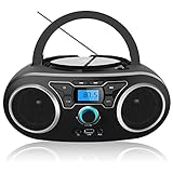 CD-Radio Tragbare CD-Player-Boombox mit Bluetooth- und FM-Radio, USB-Eingang und 3,5-mm-AUX-Kopfhörerbuchse (Schwarz)