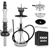 RMAN Shisha Set, Hookah Edelstahl Shisha Wasserpfeife mit Steinkopfset Silikonschlauch 18/8 Schliff Edelstahl Tauchrohr Kohlezange Silber