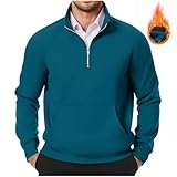 EMATOP Fleece Pullover Herren Winter Warmes Thermo Sweatshirt Jacke Bequemes Stehkragen Winterpullover Half Zip Fleecepullover Langarm Microfleece Langarmshirt Baumwolle Einfarbig Pulli Oberteile
