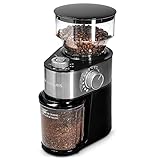 Navaris Elektrische Kaffeemühle mit Edelstahl Scheibenmahlwerk - 200W - für bis zu 14 Tassen Kaffee - 18 Mahlgrade - Kaffee Mühle Metallic Silber