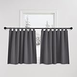 PONY DANCE Scheibengardinen Blickdicht Schlaufenschal 2er Set H 90 x B 140 cm Küchen Vorhänge Kurz Gardinen Grau Verdunklungsvorhänge Wohnzimmer Thermovorhang Fenster