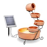 esotec Solar Kaskadenbrunnen Lucca aus Keramik mit Akku + LED, Gartenliebhaber-Geschenk, Springbrunnen für außen, Gartenbrunnen Wasserspiel, Katzenbrunnen, Zierbrunnen, Terrakotta H=55cm 101304