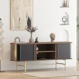 roomfitters Mid-Century Modern TV-Ständer mit Rollladentür für Fernseher bis zu 65', Sideboard Buffet Rollladenschrank mit Schiebetür, Entertainment-Center für das Wohnzimmer, Medienkonsole