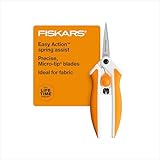 Fiskars Schere mit Mikrospitze, federunterstützte Schere, präzises Schneiden von Edelstahlklingen, Komfortgriff, Schnittdetails in Stoff, Nähschere und Kunst- und Handwerkswerkzeuge