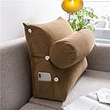 Treer Rückenkissen Lesekissen Keilkissen für Bett Sofa, Großes Lendenkissen Rückenlehne Dreieckigen Abnehmbarem Bezug Kopfteilkissen Bettkissen mit Seitenfach - Einfarbig (45 * 45 * 20cm,Braun)