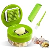 Knoblauchpresse Set, Knoblauchschneider, mit Silikon-Knoblauchschäler und Reinigungsbürste, Edelstahlklingen in Lebensmittelqualität, Knoblauch Zerkleinerer Set – Für Knoblauch, Ingwer & Obst