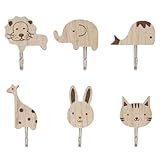 BRTNUP 6 Stück Garderobenhaken Kinder, Tierförmige Garderobenhaken, Selbstklebende Garderobenhake, Kindergarderobe mit Niedlichen Tiermotiven, Praktische Aufhänger für Kleidung und Accessoires