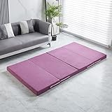 Tragbare Doppel-Klappmatratze mit waschbarem Bezug, rutschfeste Bodenmatratze für Gästebett, Sofa, Bett, Camping, Auto, 200 x 80 x 8 cm, Lila