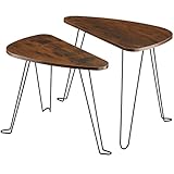 tectake Beistelltisch 2er-Set, dreiseitiger Couchtisch in 2 Größen, Industrie-Stil, Holz Satztische platzsparend untereinander verstaubar, schwarzes Metallgestell (Industrial Dunkelbraun)