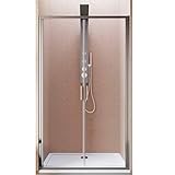 Imalli Duschkabine komplett Höhe 195 cm ausziehbar 96-100 cm 2 Türen Saloon Duschkabine aus gehärtetem Glas 6 mm reversibel transparente Oberfläche Profile Aluminium Chrom glänzend (100)