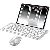 OMOTON Bluetooth Tastatur Maus Set für iPad Pro 13/12.9/11/10.5, Tastatur iPad 10.9/10.2/9.7, ipad air 6/5/4/3, iPad Mini und iPhone, QWERTZ Layout Tastatur iPad mit Ständer, iPad Keyboard, Silber