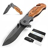 BERGKVIST® K19 Klappmesser (Einhandmesser) mit Holzgriff & Titanium für Outdoor & Survival - 3-in-1 Taschenmesser mit Glasbrecher & Gurtschneider