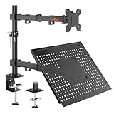 Redbat Monitorarm mit Laptopfach, Dual Screens, Voll einstellbar für 13 bis 32 Zoll LCD LED Bildschirm bis 8kg & Notebook bis 16 Zoll, Neigen, Schwenken & Drehen, 2 Befestigungsmöglichkeiten