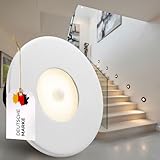 LED Treppenbeleuchtung mit Bewegungsmelder 230V - 2,2W – 3000K eckig / rund Stufenlicht Warmweiß – Wandeinbauleuchte Innen mit Sensor, weiß, schwarz, Edelstahl-Optik (Weiß, rund mit sensor)