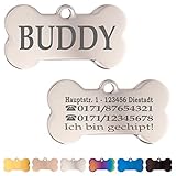 Ibera gifts - Hundemarke mit Gravur und personalisierte Hundemarke in Knochenform für mittelgroße bis große Haustiere (Silber)