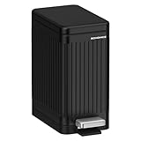 SONGMICS Kosmetikeimer, 10 Liter, Mülleimer Bad, mit Deckel, Tretmülleimer, Abfalleimer klein, schmal für kleine Räume, Stahl, Softclose, tintenschwarz LTB562B01