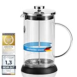 Coffee Fox French Press aus Glas Kaffeezubereiter Pressfilterkanne 1 Liter Kaffeebereiter Spülmaschinenfest