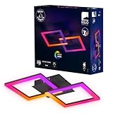 EGLO LED Deckenleuchte RGBIC, geometrische Deckenlampe mit Lichteffekten, Gaming Zimmer und Party Deko, Deckenbeleuchtung mit Fernbedienung, warmweiß und RGB, Metall in Schwarz